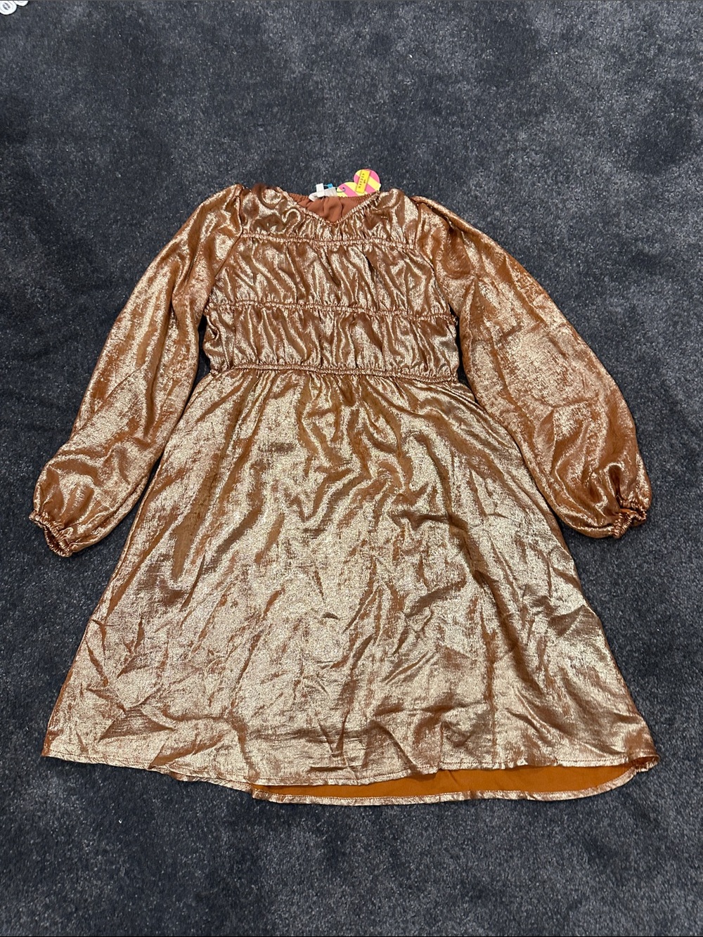 NWT Hayden Metallic Gold long sleeve dress girls size XL formal casual maxi dres